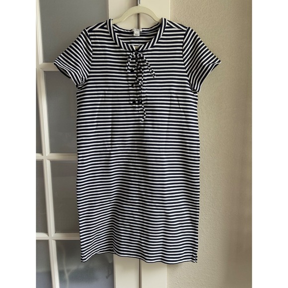 J.Crew Factory- Stripe Lace-Up Short Sleeve Nautical Dress- Small -Navy & White - Picture 2 of 8